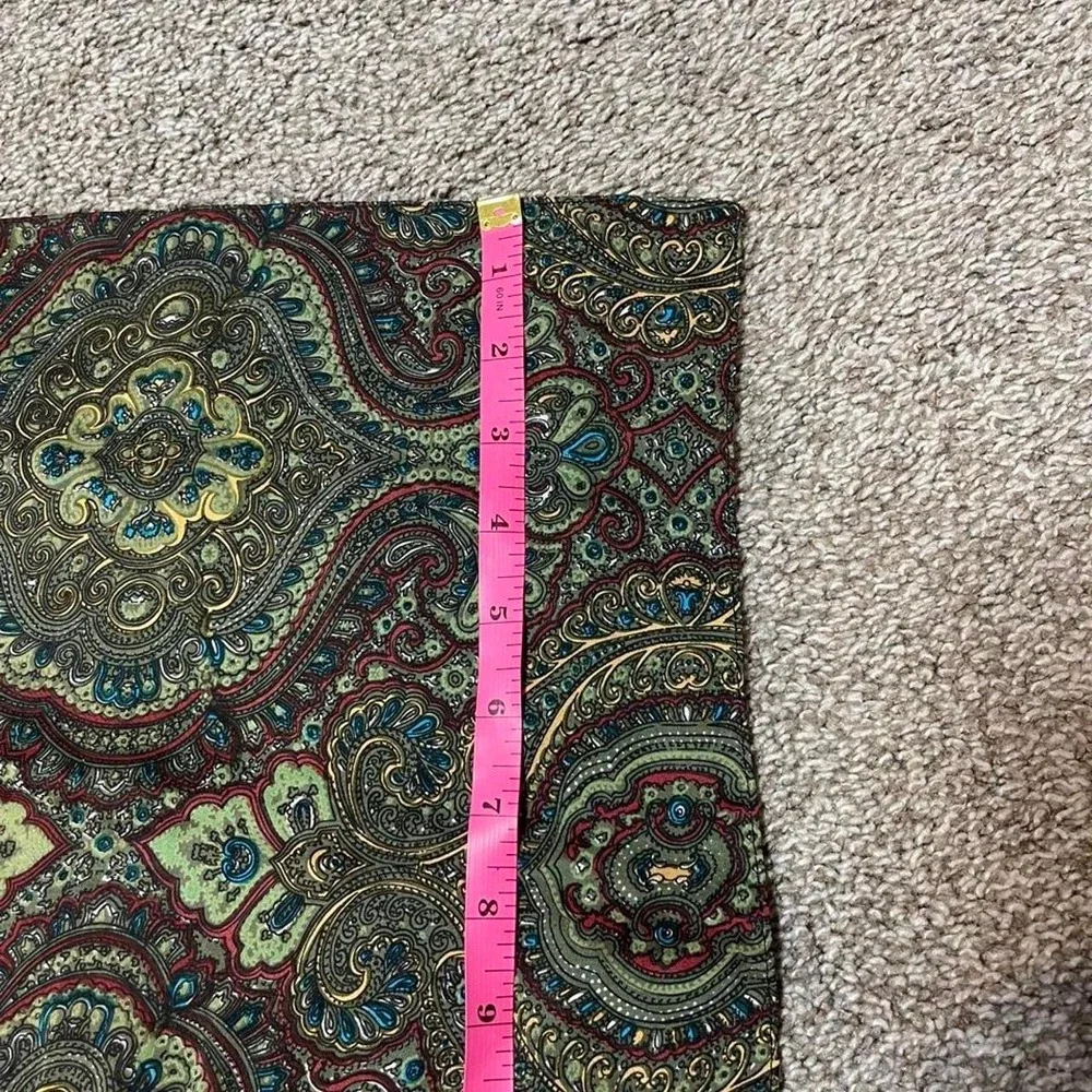 100% silk paisley scarf with green, red, and gold colors